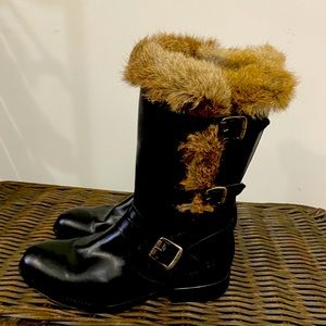 Frye Jamie Luxe Moto Boots Rabbit Fur Lined